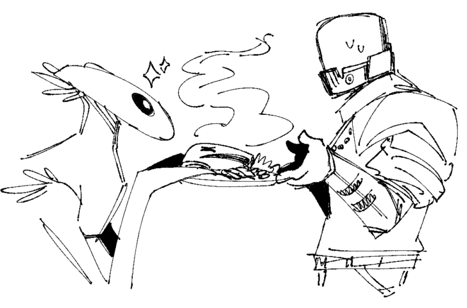 Nemesis Merc and Chirr sharing a meal